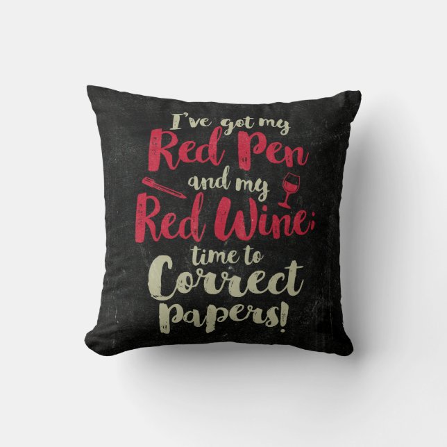 Teacher Red Pen Red Wine Cushion (Front)