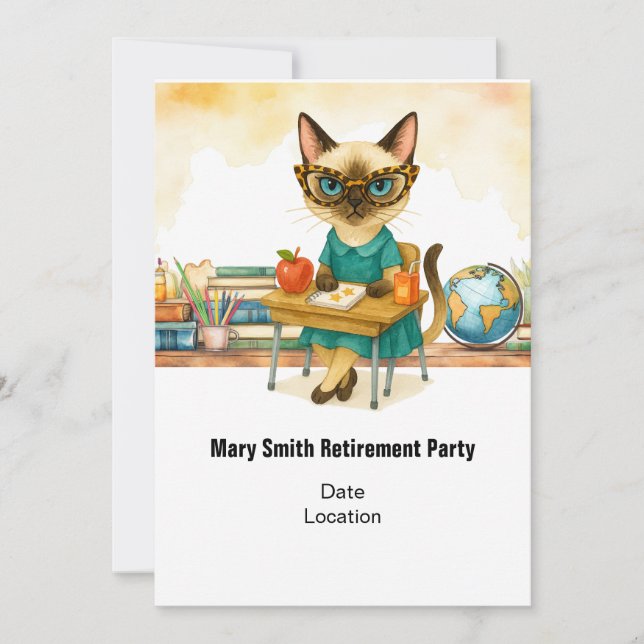 Teacher  retirement 2025 for cat lovers invitation (Front)