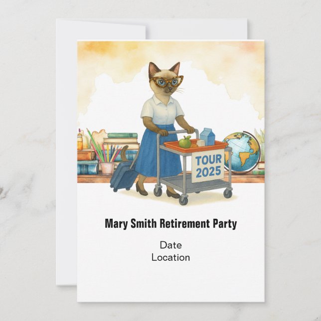 Teacher  retirement 2025 for cat lovers invitation (Front)