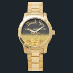 Teacher Retirement black gold bow Watch<br><div class="desc">Elegant,  classic,  glamourous and feminine. A gift for a retired Teacher.  A faux gold coloured bow and ribbon. Black background. With the text: Thank You,  templates for a name and occupation,  profession.</div>