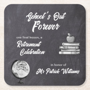 Teacher Retirement Chalk Blackboard Nostalgic Square Paper Coaster