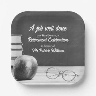 Teacher Retirement Chalkboard Apple Books Noir  Paper Plate