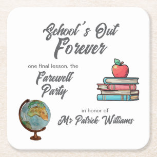 Teacher Retirement Colorful Nostalgic Classic   Square Paper Coaster