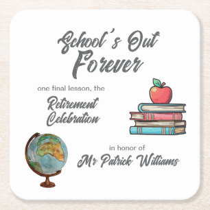 Teacher Retirement Colourful Nostalgic Classic Square Paper Coaster