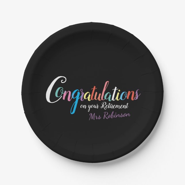 Teacher retirement congratulations paper plate (Front)