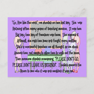 Teacher Retirement "Don't Go" Story Art Gifts Postcard