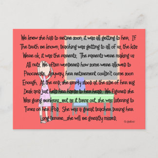 Teacher Retirement "Gone Bonkers" Story Art Gifts Postcard