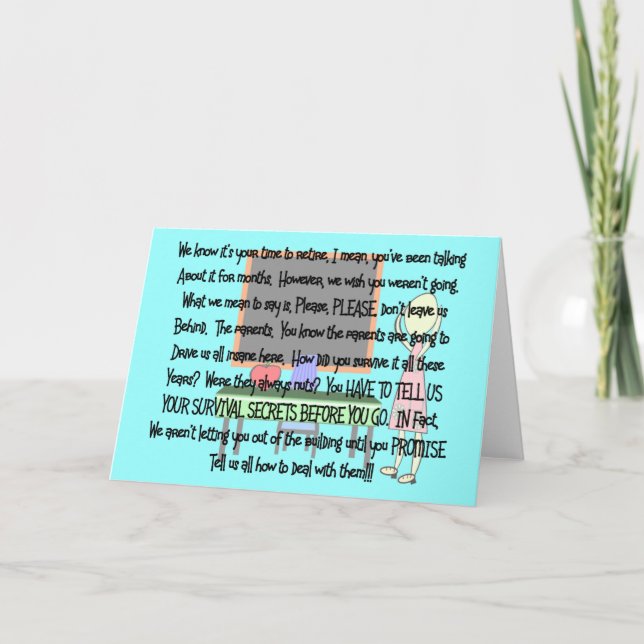 Teacher Retirement "Insane Parents" Story Art Gift Card (Front)