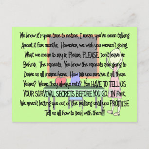 Teacher Retirement "Insane Parents" Story Art Gift Postcard
