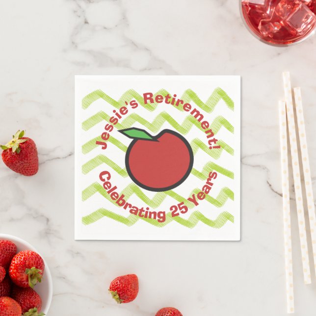 Teacher Retirement Red Apple Personalise Napkin (Insitu)