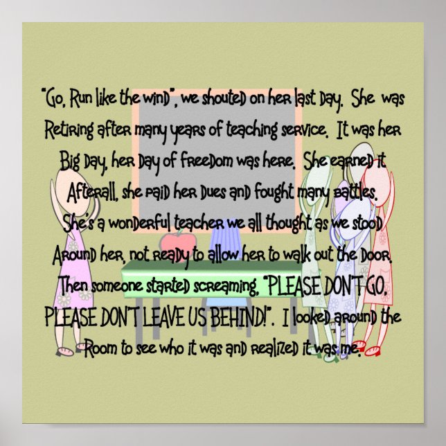 Teacher Retirement Story Art Print "Don't Go!" (Front)