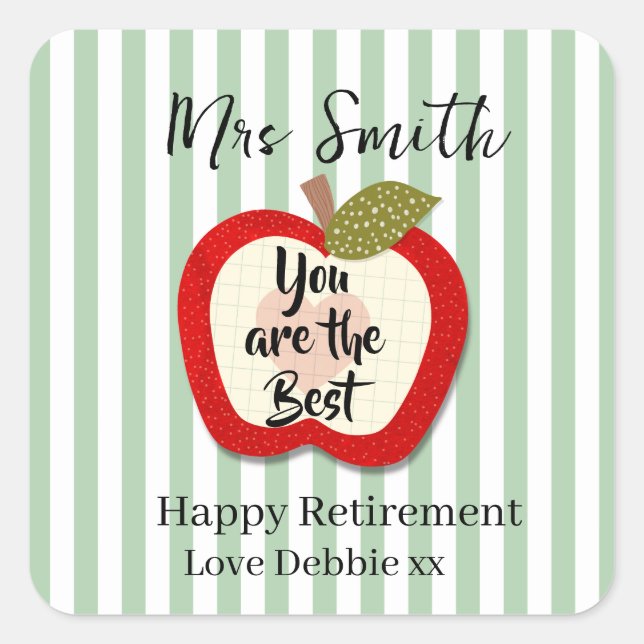 Teacher Retirement Thank You Apple Square Sticker  (Front)