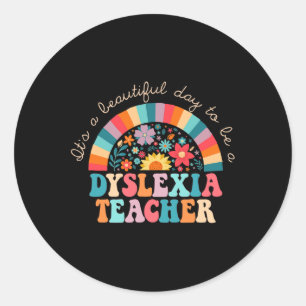 Teacher Retro Dyslexia Sped Therapist Rainbow Classic Round Sticker