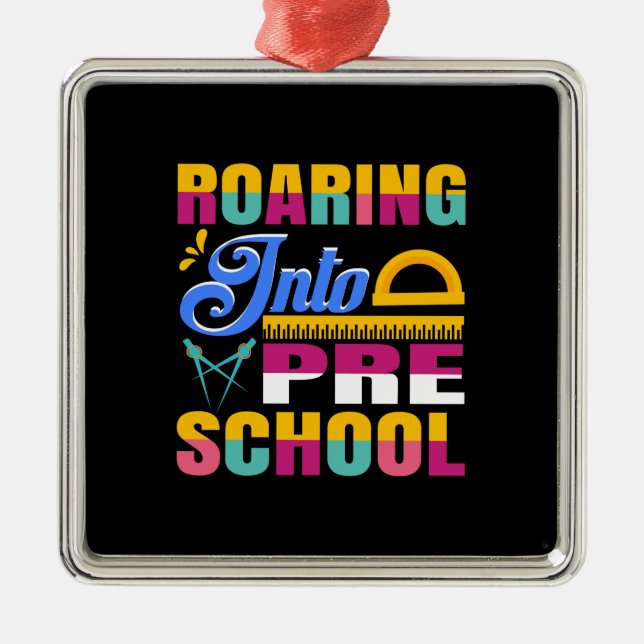 Teacher Roaring Into Pre School Metal Tree Decoration (Front)