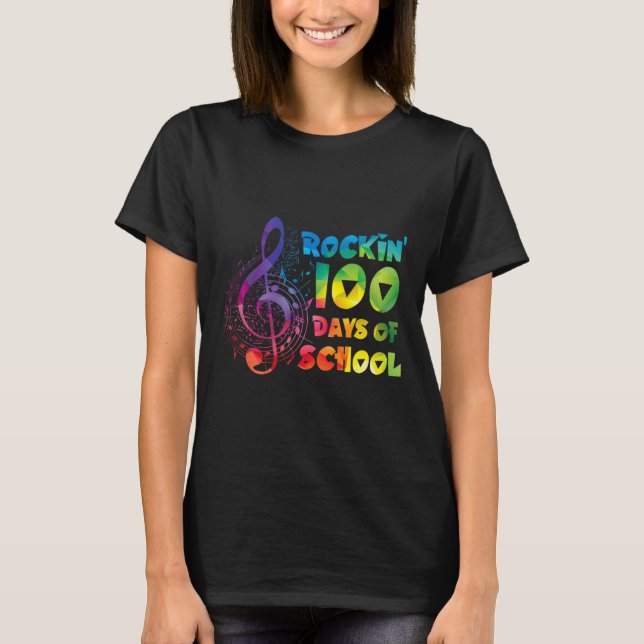 Teacher -rockin 100 Days Of School Music Key  T-Shirt (Front)