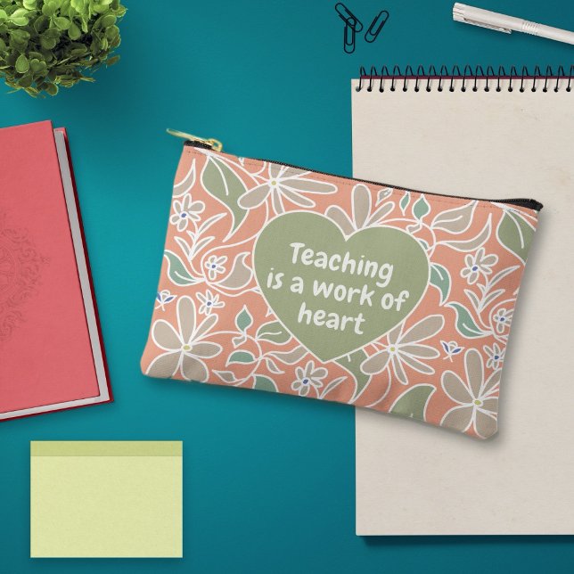 Teacher Saying Coral Orange Botanical Accessory Pouch (Creator Uploaded)