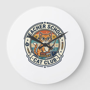 Teacher School Cat Cute Kitty Design - Teacher Sch Large Clock