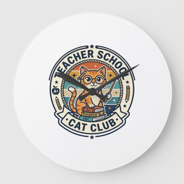 Teacher School Cat Cute Kitty Design - Teacher Sch Large Clock (Front)