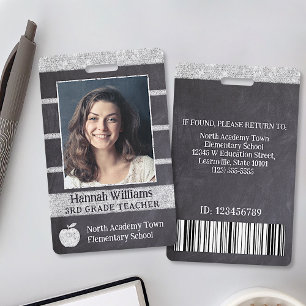 Teacher School Custom Employee Photo Logo Bar Code ID Badge