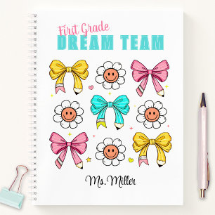 Teacher School Cute Bow Pencil Smile Name Notebook