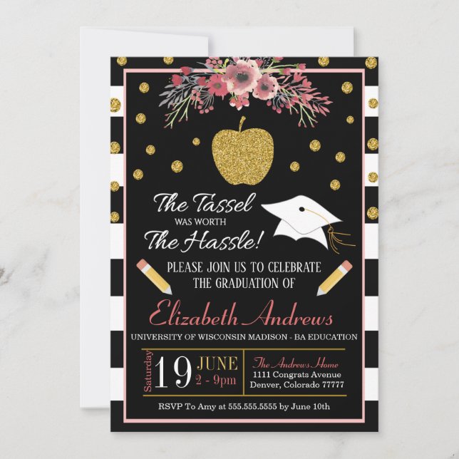 Teacher School Graduation Invitation Floral (Front)