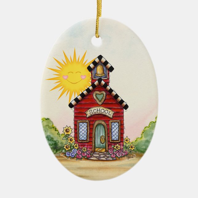 Teacher - School House - SRF Ceramic Tree Decoration (Front)