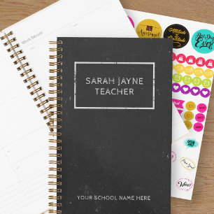 Teacher School Name Rustic Faux Chalkboard Black Planner