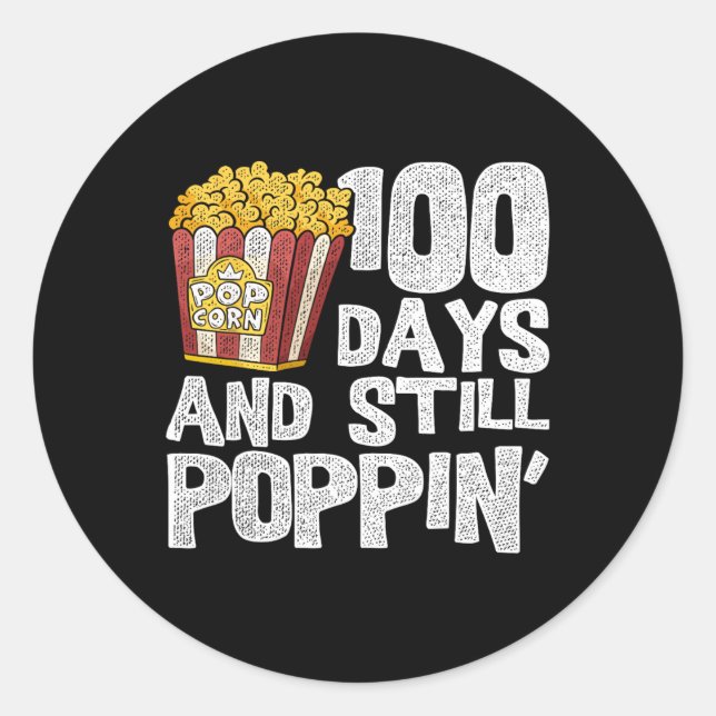 Teacher School Student Popcorn 100 Days Of School  Classic Round Sticker (Front)
