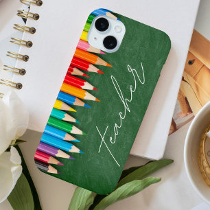 Teacher Script Chalkboard Pencils iPhone 15 Mini Case