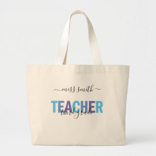 Teacher Script Name Blue and Purple Class Photo Large Tote Bag