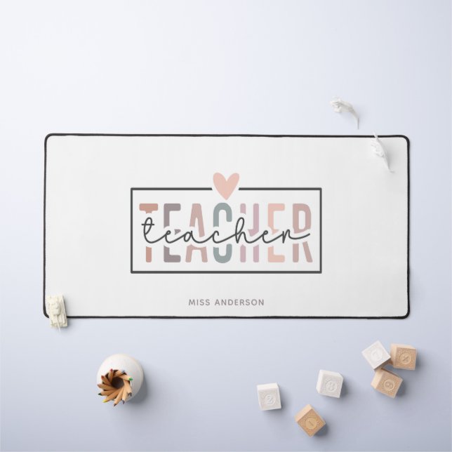 Teacher Script Typography Modern Personalised Name Desk Mat (Kids Table)