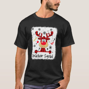 Teacher Squad Cute Red Plaid Reindeer Snow Christ T-Shirt