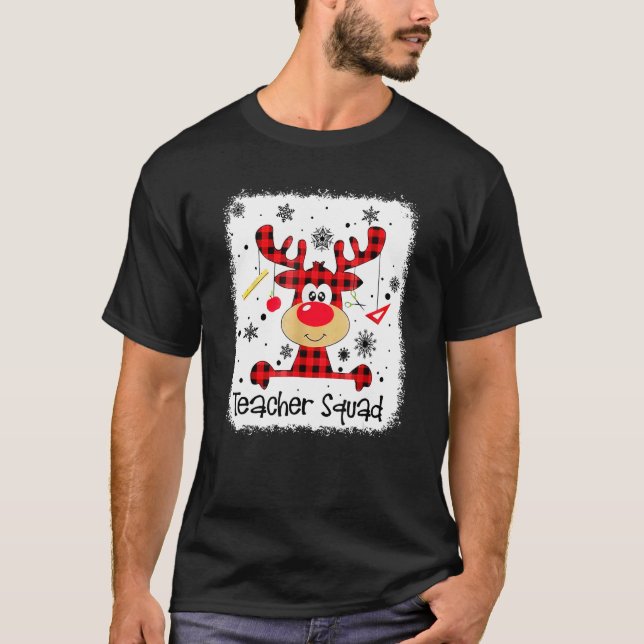Teacher Squad Cute Red Plaid Reindeer Snow  Christ T-Shirt (Front)