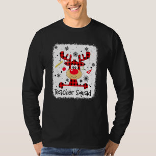 Teacher Squad Cute Red Plaid Reindeer Snow Christ T-Shirt