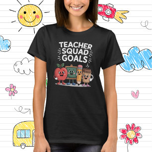 Teacher Squad Goals Cute School Supplies Cartoon T-Shirt