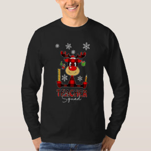 Teacher Squad Plaid Reindeer Santa Hat Teacher Chr T-Shirt