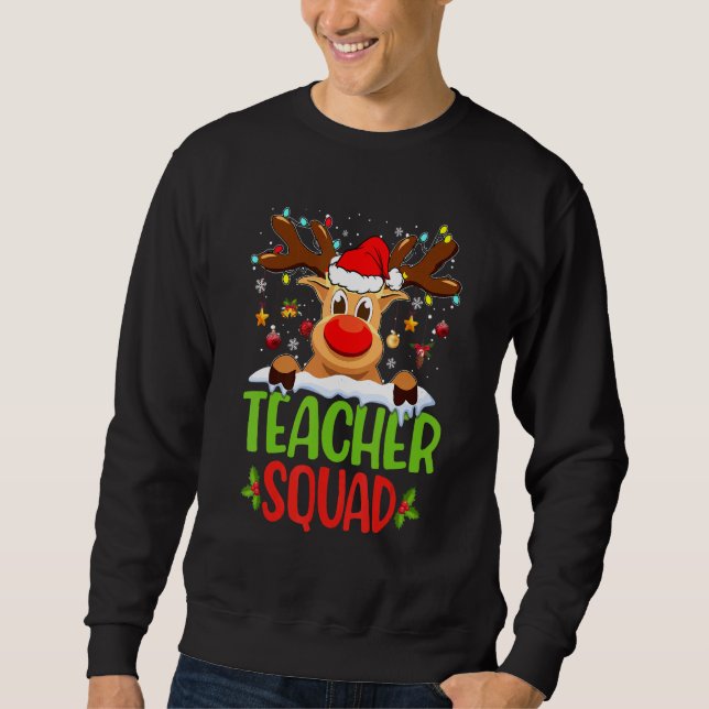 Teacher Squad Santa Reindeer Christmas Lights Xmas Sweatshirt (Front)