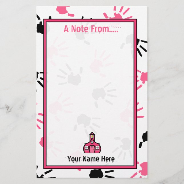 Teacher Stationery - Pink & Black Handprints (Front)