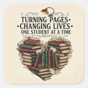 Teacher Sticker   Turning Pages Book Heart Quote
