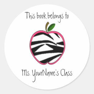 Teacher Sticker -Zebra Print Apple -  Pink Outline