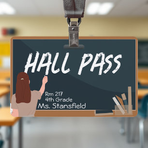 Teacher Student Chalkboard Classroom Hall Pass ID Badge