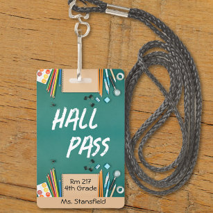 Teacher Student Classroom Bathroom Hall Pass ID Badge
