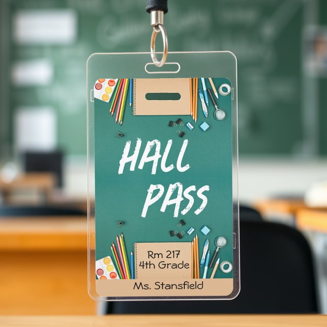 Teacher Student Classroom Bathroom Hall Pass ID Badge (elementary school art teacher hall pass badge)