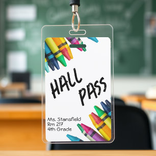 Teacher Student Crayon Class Bathroom Hall Pass ID Badge