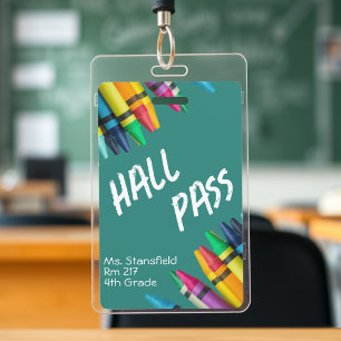 Teacher Student Crayon Class Bathroom Hall Pass ID Badge
