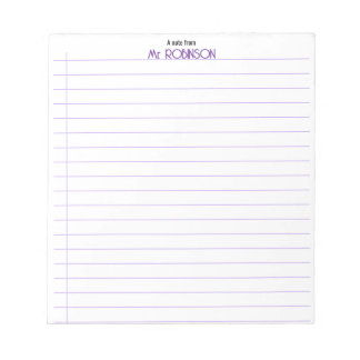 Teacher & Student Lined Paper “A Note From” Notepa
