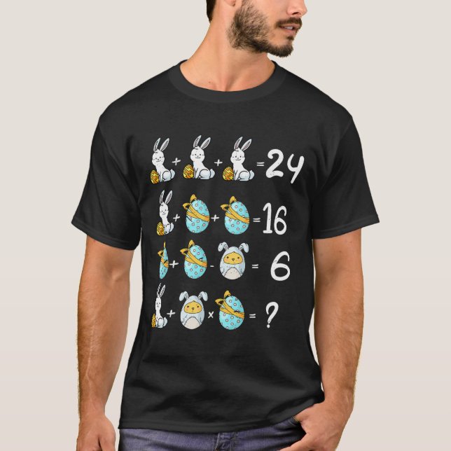 Teacher Student Math Operations Quiz Easter Chicke T-Shirt (Front)
