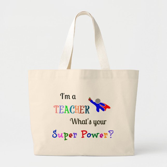 Teacher Superhero Large Tote Bag (Front)