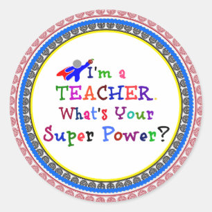Teacher Superhero with colourful frame, Classic Round Sticker