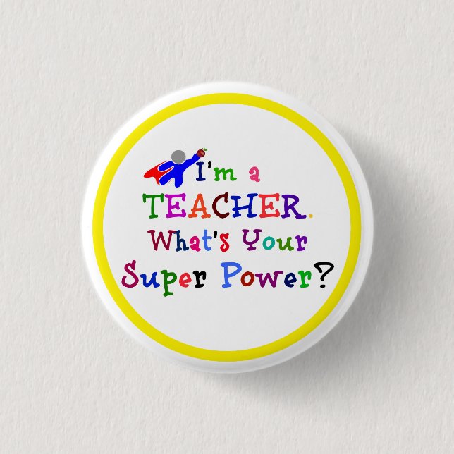 Teacher Superhero with Yellow Circle Frame 3 Cm Round Badge (Front)